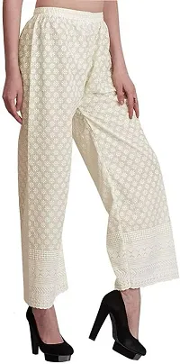 M J Cloth House Women Regular Fit Cream Pure Cotton Trousers | Colour - Off-White | Size - P-thumb2