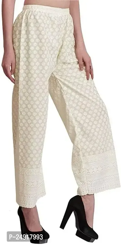 M J Cloth House Women Regular Fit Cream Pure Cotton Trousers | Colour - Off-White | Size - P-thumb3