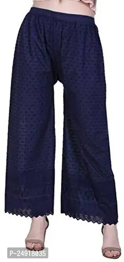 M J Cloth House Women Regular Fit Dark Blue Pure Cotton Trousers | Colour - Nevy Blue | Size - P