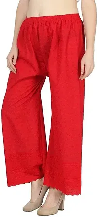 M J Cloth House Women Regular Fit Red Pure Cotton Trousers | Colour - Red | Size - P-thumb3
