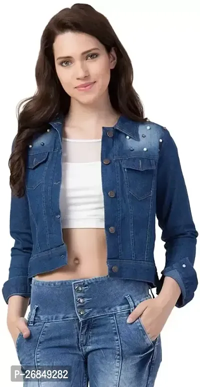 Stylish Blue Solid Denim Jacket For Women-thumb0