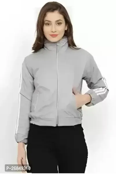 Stylish Grey Solid Denim Jacket For Women-thumb0