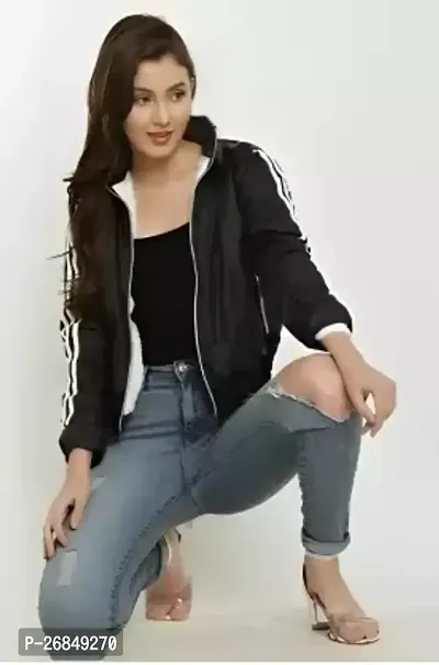 Stylish Black Solid Denim Jacket For Women