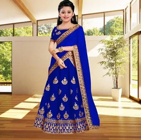 Clothes Shop Taffeta Satin Solid Designer Kids Girls Wedding Wear Semi Stitched Lehenga