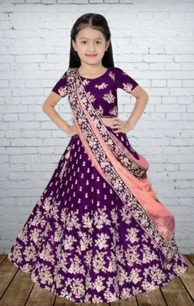 Rayasa Girl's Banglori Satin Semi-Stitched Lehenga Choli (Rk-S-B-Royal_Purple_3-4 Years)