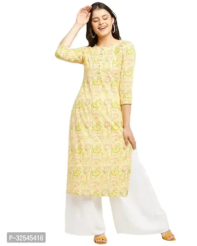 Stylish Yellow Cotton Printed Kurta For Women