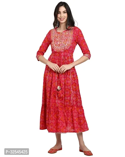 Stylish Red Cotton Printed Kurta For Women-thumb0