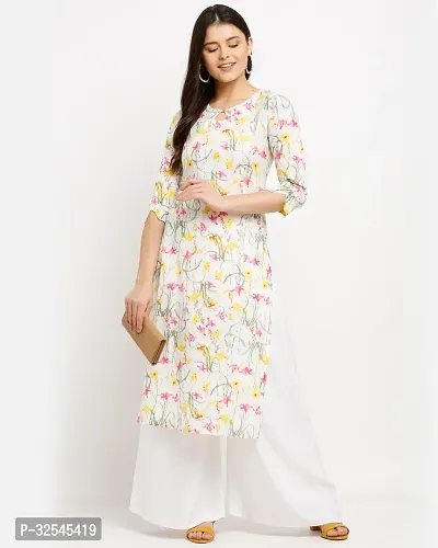 Stylish White Cotton Printed Kurta For Women-thumb3