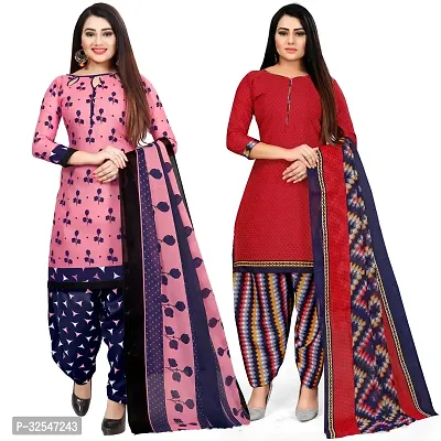 Stylish Multicoloured Cotton Printed Dress Material with Dupatta For Women Pack Of 2-thumb0