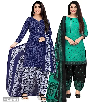 Elegant Multicoloured Crepe Printed Dress Material with Dupatta For Women Pack Of 2-thumb0