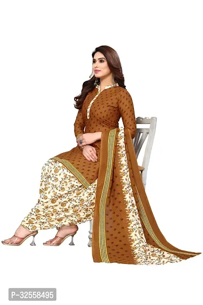 Elegant Brown Cotton Blend Printed Dress Material with Dupatta For Women-thumb4