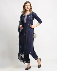 Stylish Navy Blue Cotton Embroidered Kurta Bottom and Dupatta Set For Women-thumb2