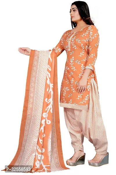 Elegant Peach Cotton Blend Printed Dress Material with Dupatta For Women-thumb2