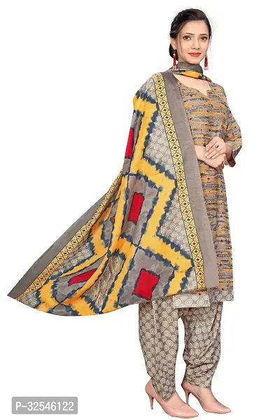 Stylish Grey Cotton Blend Printed Kurta Bottom and Dupatta Set For Women-thumb3