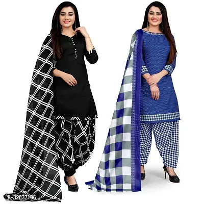 Stylish Multicoloured Cotton Printed Dress Material with Dupatta For Women Pack Of 2-thumb0