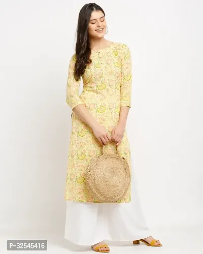 Stylish Yellow Cotton Printed Kurta For Women-thumb3