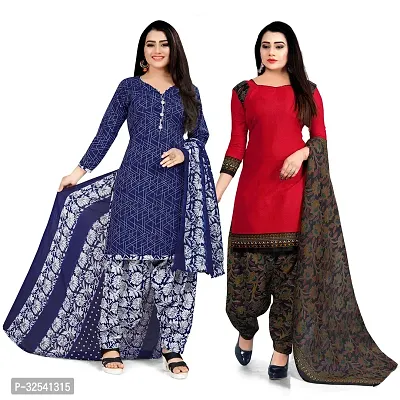 Elegant Multicoloured Crepe Printed Dress Material with Dupatta For Women Pack Of 2-thumb0