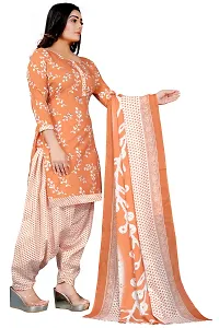 Elegant Peach Cotton Blend Printed Dress Material with Dupatta For Women-thumb2