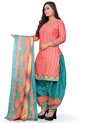 Elegant Peach Cotton Blend Printed Dress Material with Dupatta For Women-thumb2