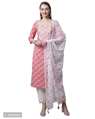 Stylish Pink Cotton Embroidered Kurta Bottom and Dupatta Set For Women