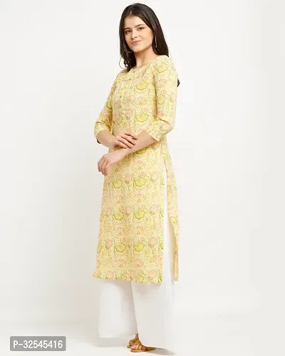 Stylish Yellow Cotton Printed Kurta For Women-thumb5