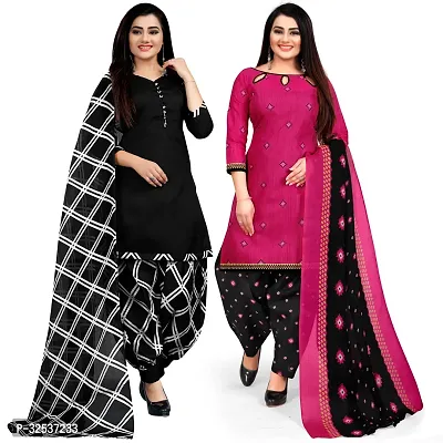 Stylish Multicoloured Cotton Printed Dress Material with Dupatta For Women Pack Of 2-thumb0