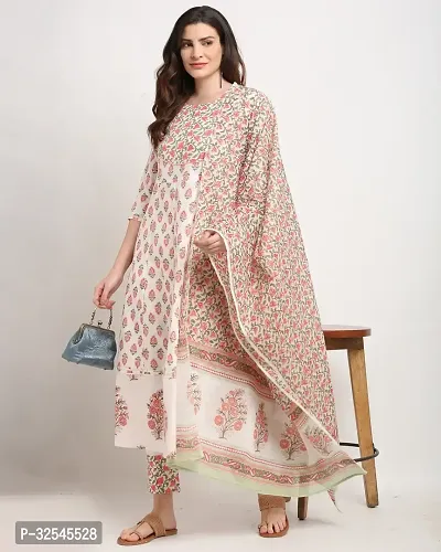 Stylish Multicoloured Cotton Printed Kurta Bottom and Dupatta Set For Women-thumb3