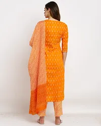 Stylish Orange Cotton Embroidered Kurta Bottom and Dupatta Set For Women-thumb1