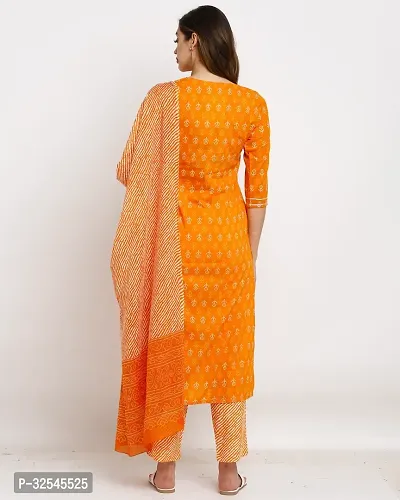 Stylish Orange Cotton Embroidered Kurta Bottom and Dupatta Set For Women-thumb2