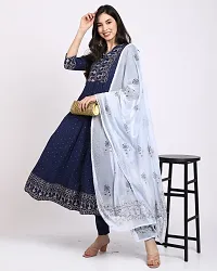 Stylish Navy Blue Rayon Embroidered Kurta Bottom and Dupatta Set For Women-thumb4