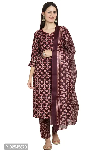 Stylish Multicoloured Cotton Printed Kurta Bottom and Dupatta Set For Women