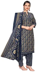 Stylish Navy Blue Cotton Blend Printed Kurta Bottom and Dupatta Set For Women-thumb1