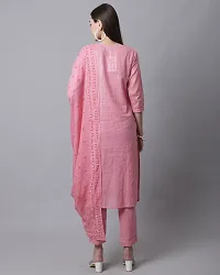 Stylish Pink Cotton Embroidered Kurta Bottom and Dupatta Set For Women-thumb1