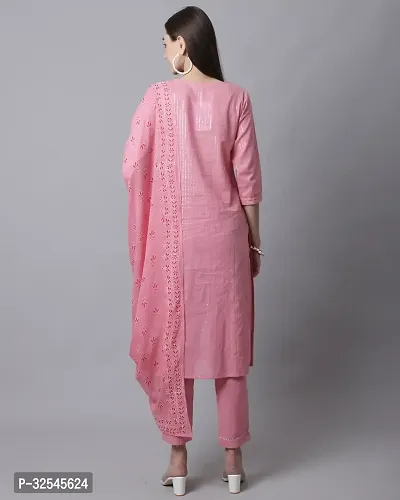 Stylish Pink Cotton Embroidered Kurta Bottom and Dupatta Set For Women-thumb2