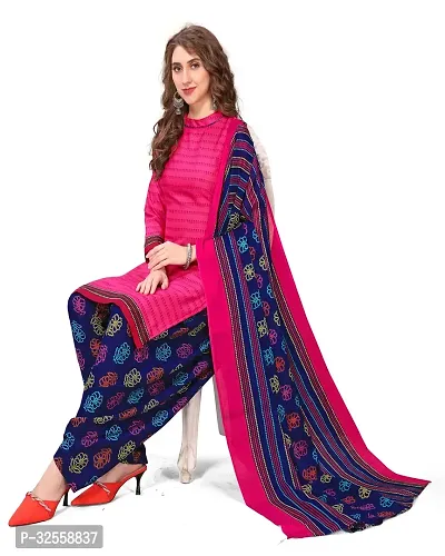 Elegant Pink Cotton Blend Printed Dress Material with Dupatta For Women-thumb4