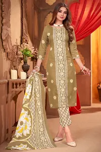 Elegant Beige Cotton Blend Printed Dress Material with Dupatta For Women-thumb2