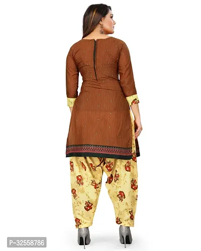 Elegant Brown Cotton Blend Printed Dress Material with Dupatta For Women-thumb2