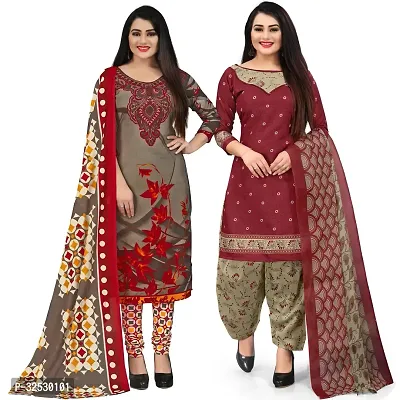 Elegant Multicoloured Crepe Printed Dress Material with Dupatta For Women Pack Of 2-thumb0