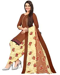 Elegant Brown Cotton Blend Printed Dress Material with Dupatta For Women-thumb2