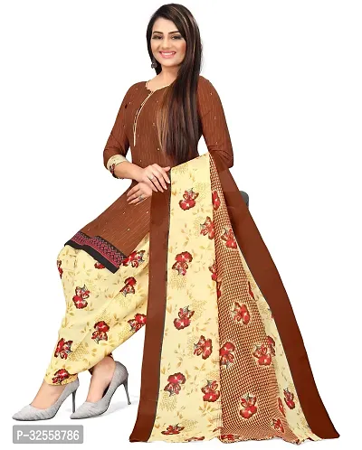 Elegant Brown Cotton Blend Printed Dress Material with Dupatta For Women-thumb3