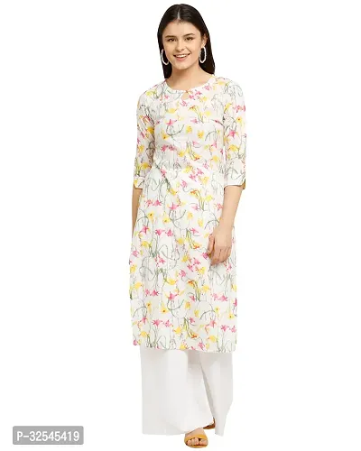 Stylish White Cotton Printed Kurta For Women