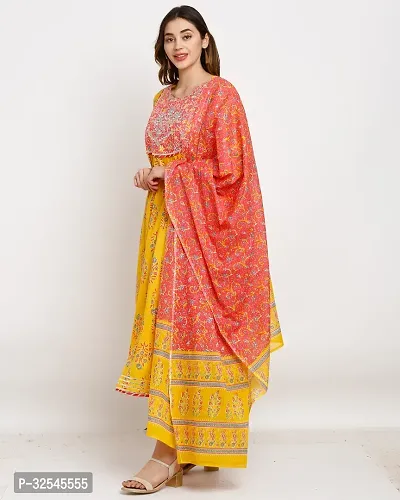 Stylish Multicoloured Cotton Embroidered Kurta Bottom and Dupatta Set For Women-thumb4