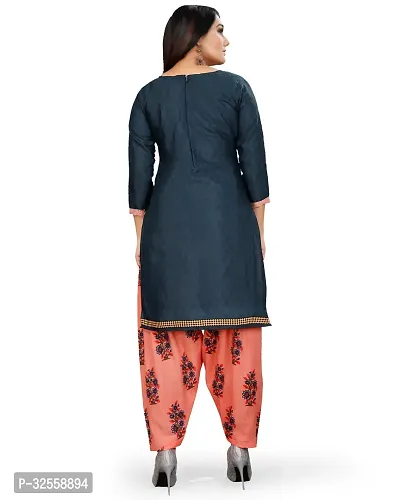 Elegant Navy Blue Cotton Blend Printed Dress Material with Dupatta For Women-thumb2