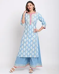 Stylish Blue Cotton Printed Kurta Bottom and Dupatta Set For Women-thumb4