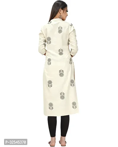 Stylish Beige Khadi Cotton Printed Kurta For Women-thumb2