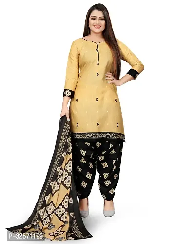 Elegant Multicoloured Cotton Printed Dress Material with Dupatta For Women-thumb0