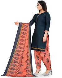 Elegant Navy Blue Cotton Blend Printed Dress Material with Dupatta For Women-thumb3