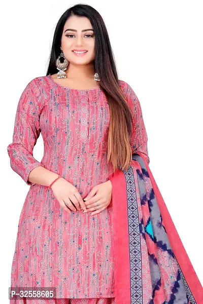 Elegant Pink Cotton Blend Printed Dress Material with Dupatta For Women-thumb5