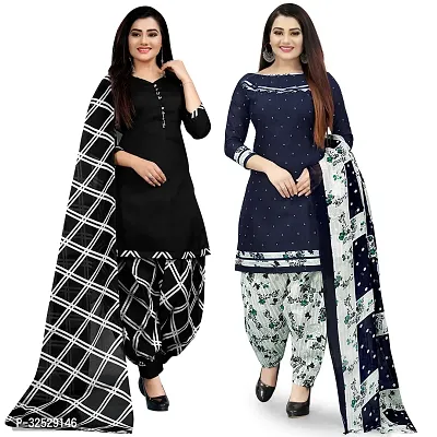 Elegant Multicoloured Crepe Printed Dress Material with Dupatta For Women Pack Of 2-thumb0