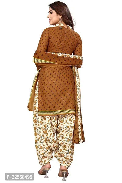 Elegant Brown Cotton Blend Printed Dress Material with Dupatta For Women-thumb3